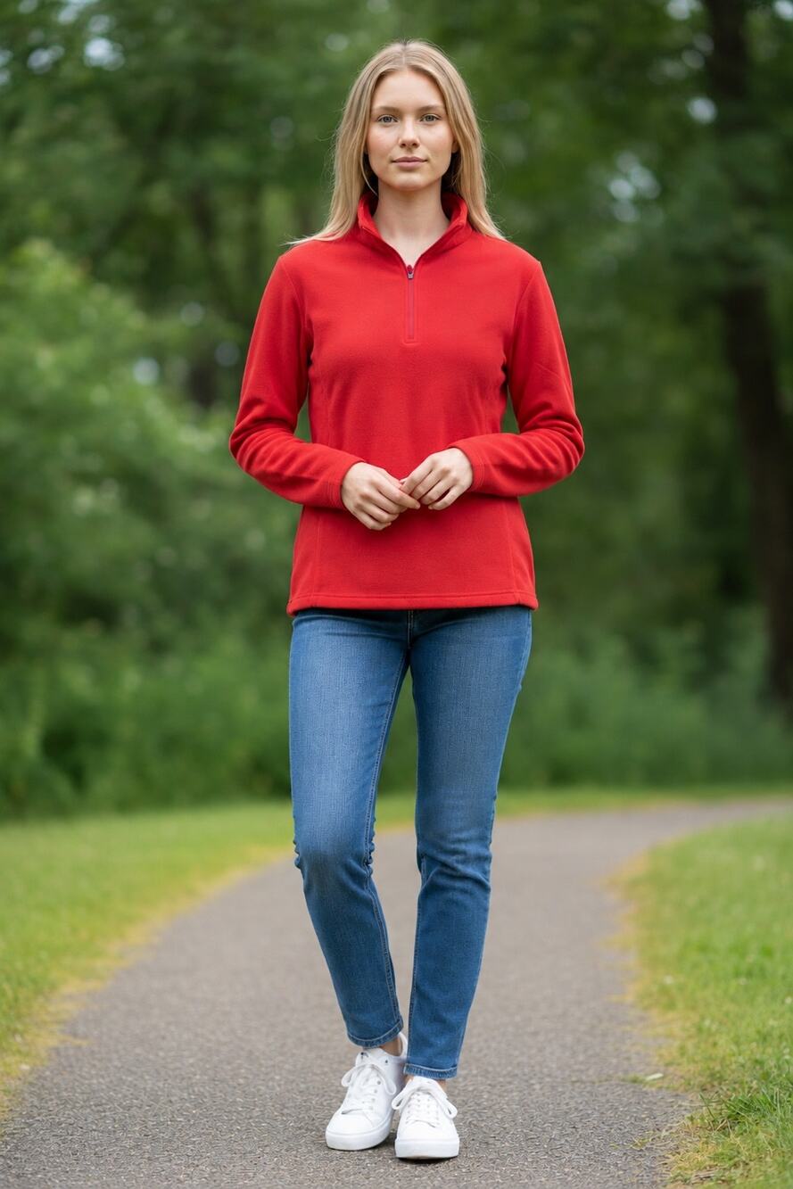 LANDS END Pullover Size XL NEW Red Fleece 1/4 Zip Sweater